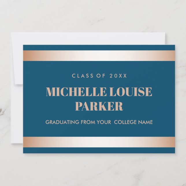 Invitation Luxury Rose Gold Bluette Photo Graduation (Devant)
