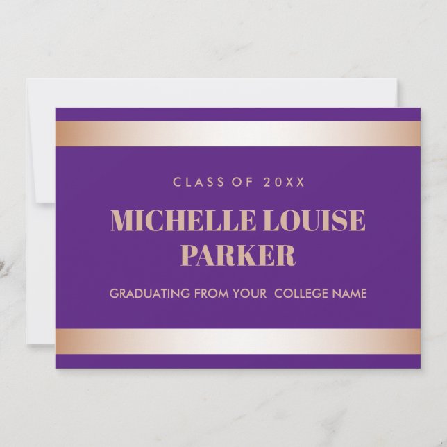 Invitation Luxury Rose Gold Purple Photo Graduation (Devant)