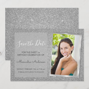 Invitation Luxury Silver Parties scintillant Sweet 16 Enregis