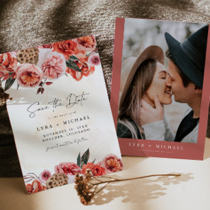 Invitation LYRA Bohème Automne Floral Enregistrer la Date