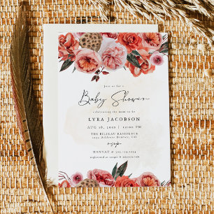 Invitation LYRA Fille Bohème Fête Florale de Bébé d'Automne