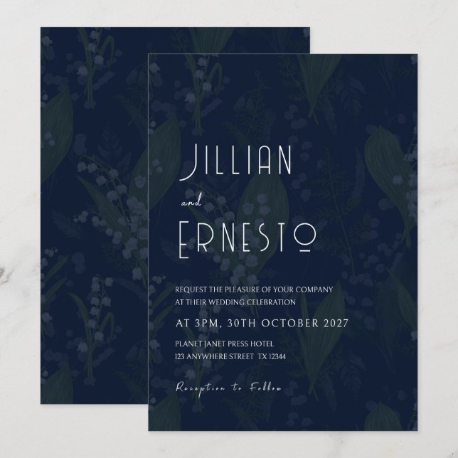 Invitation Lys bleu foncé de la Vallée Arrière - plan défraîc (Devant / Derrière)