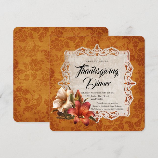 Invitation Lys d'automne Dîner Thanksgiving (Devant / Derrière)