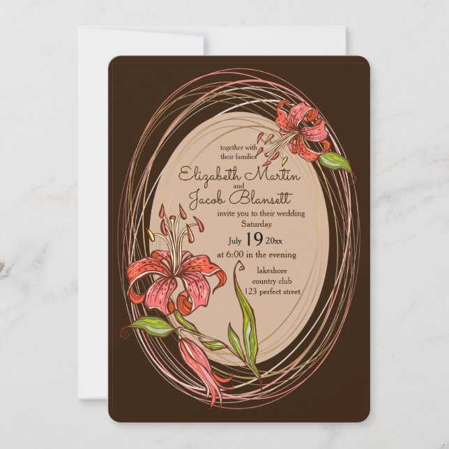 Invitation Lys de tigres Mariage, brun foncé (Devant)