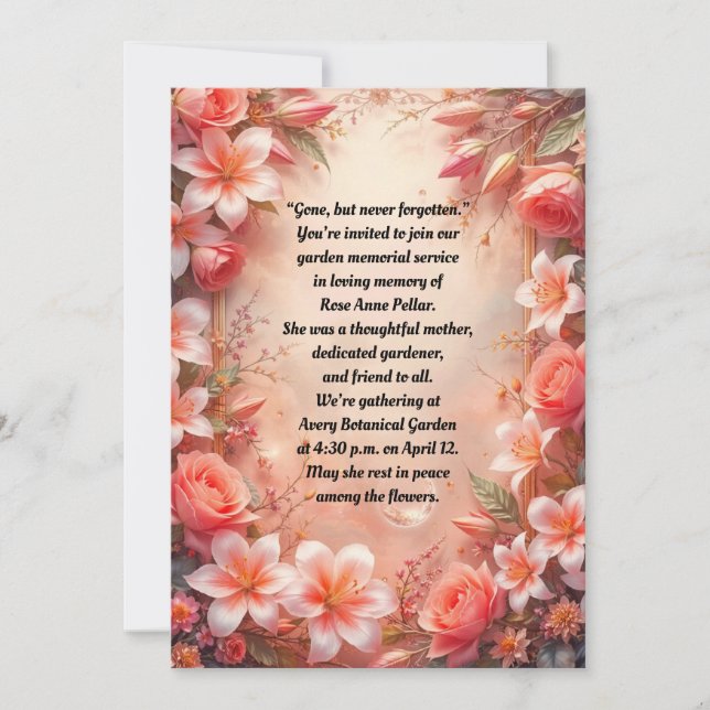 Invitation Lys rose et blanc et service commémoratif Rose (Devant)