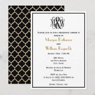 Invitation M Black Vine Script Monogram B&G DIY BG Répétition