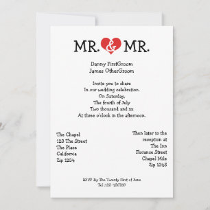 Invitation M. et M. Love Heart Mariage gay