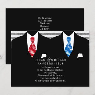 Invitation M. et M. Suit et Cravate Mariage gay (Rouge bleu)