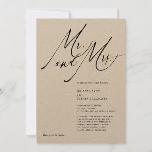 Invitation M. et Mme Moderne Calligraphie noir Mariage blanc