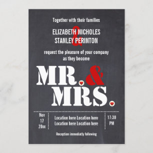 Invitation M. et Mme Typographie moderne mariage rouge noir