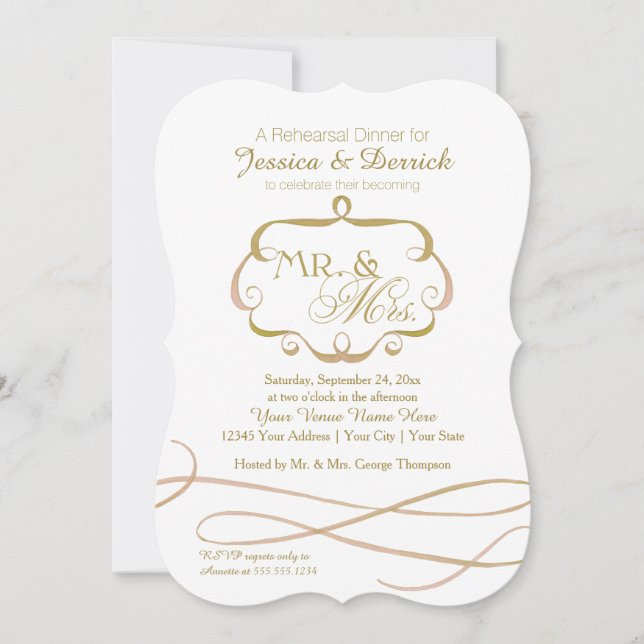 Invitation M. et Mme Typography Flourish Scroll Aquarelle (Devant)