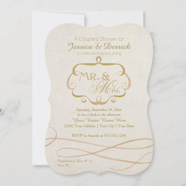 Invitation M. et Mme Typography Flourish Scroll Aquarelle (Devant)