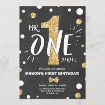 M. l'invitation d'anniversaire Boy Black Gold