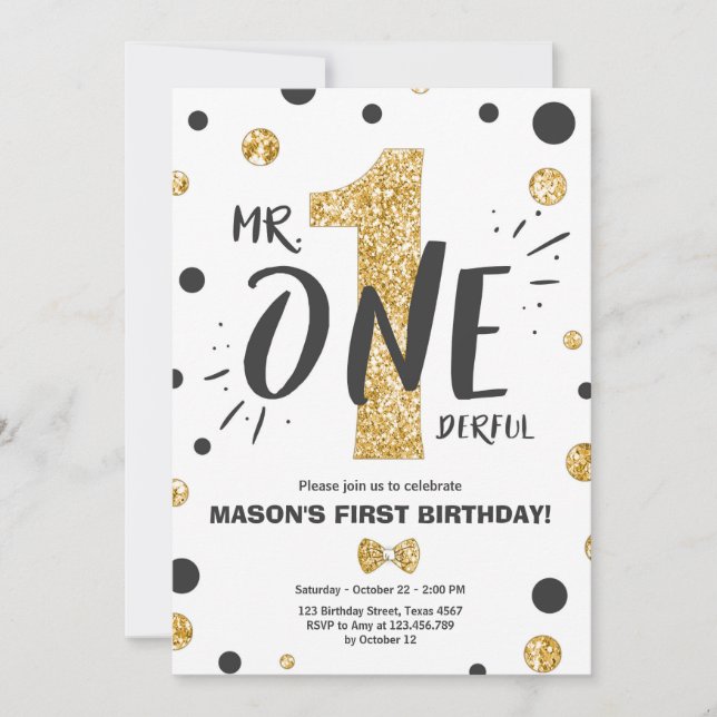Invitation M. l'invitation d'anniversaire Boy Black Gold (Devant)
