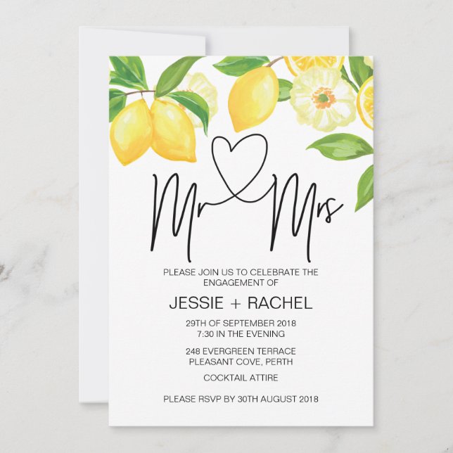 Invitation M. & Mme Fiançailles Summer Lemons Engagé (Devant)