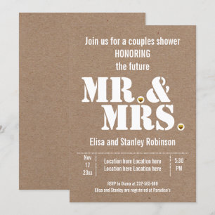 Invitation M. & Mme typographie kraft wedding shower papier