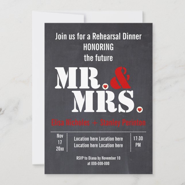 Invitation M. & Mme typographie mariage dîner de réhérence (Devant)