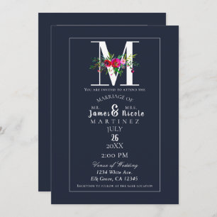Invitation M Monogramme Dernier initial bleu Floral Mariage