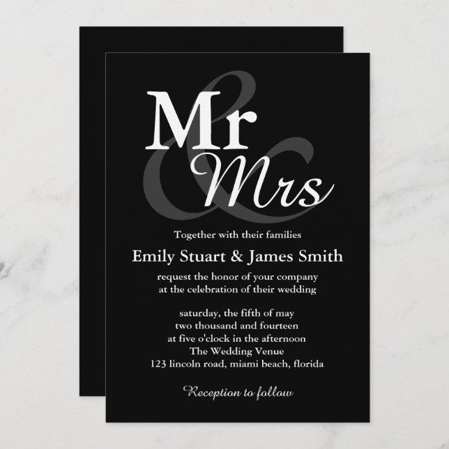 Invitation M. &Mrs Simple Elegant Mariage de typographie (Devant / Derrière)