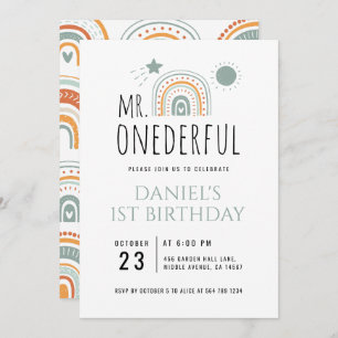 Invitation M. Onederful Boho Arc-en-ciel Premier anniversaire