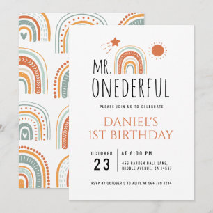 Invitation M. Onederful Boho Arc-en-ciel Premier anniversaire