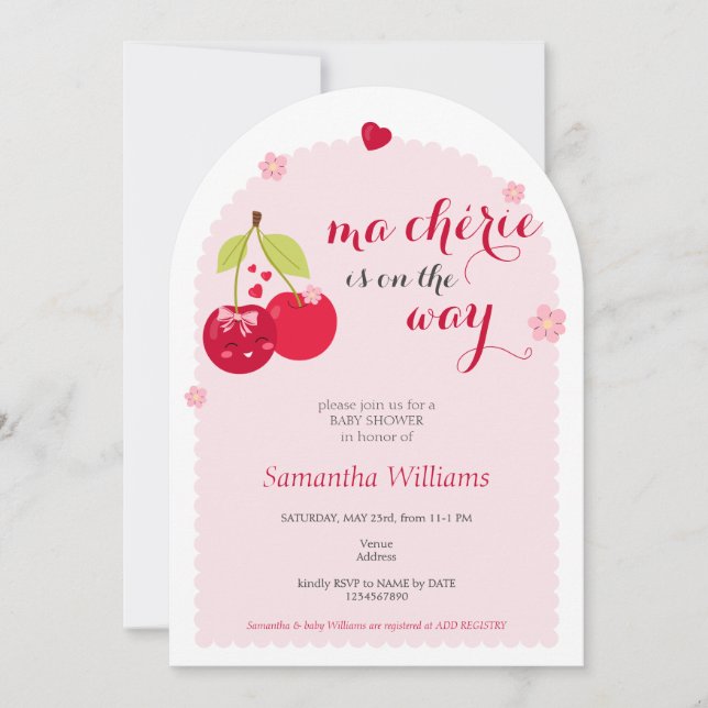 Invitation Ma Cherie Cherry Pink Coquette Baby shower fille (Devant)