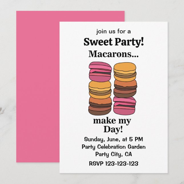 Invitation Macaron Coloré Fête Sucrée (Devant / Derrière)