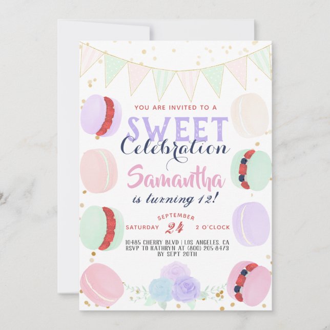 Invitation Macaron Sweet Celebration Anniversaire (Devant)