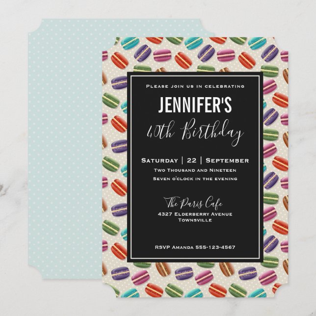 Invitation Macarons de couleur mignonne Motif Anniversaire (Devant / Derrière)
