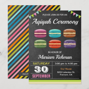 Invitation Macarons doux mignons Aqeeqah   Cérémonie d'Aqiqah