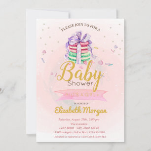 Invitation Macarons, Étoiles C'est une fille Baby Shower