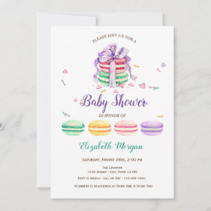 Invitation Macarons français, Baby Shower points bleus