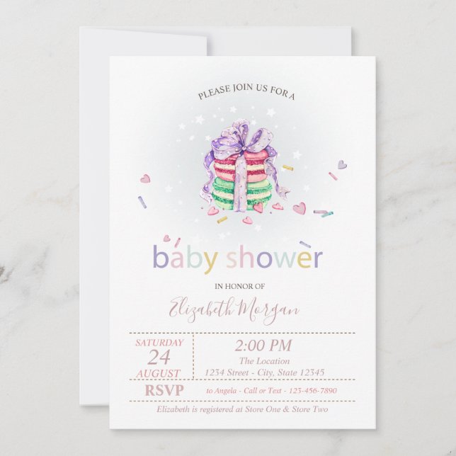 Invitation Macarons français, Baby shower Pois (Devant)