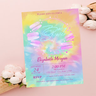 Invitation Macarons français Baby Shower Tie-Dye