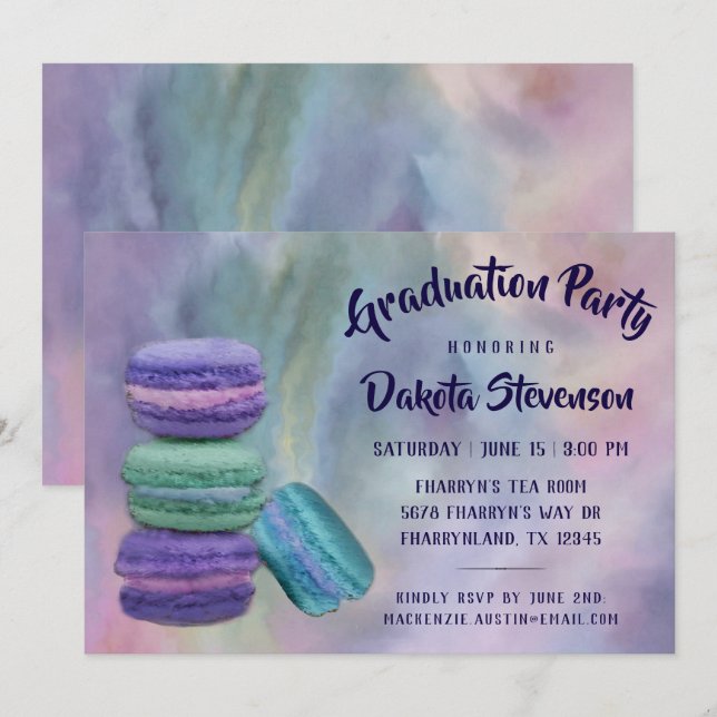 Invitation Macarons géants | Français Sweets Graduation (Devant / Derrière)
