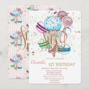 Invitation Macarons glacés rayés pour anniversaire