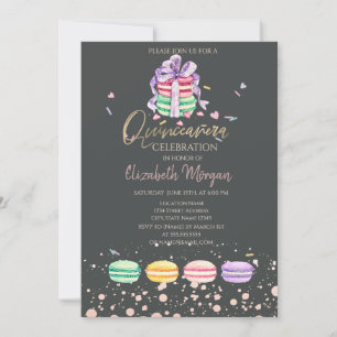 Invitation Macarons Points de Confettis Quinceañera