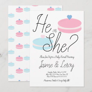 Invitation Macarons Rose Bleu Révélation du Sexe Il ou Elle 