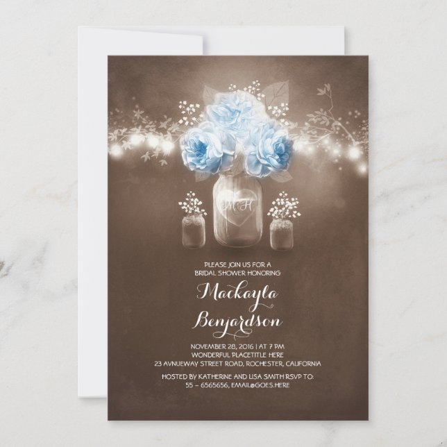 Invitation maçon rustique bocal grange lumières nuptiale douc (Devant)