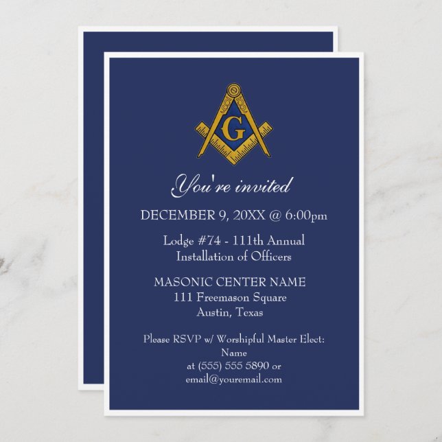 Invitation Maçonnerie Freemason Black Masonic (Devant / Derrière)