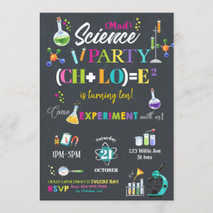 Invitation Mad Science Anniversaire Fête Chalkboard Girl