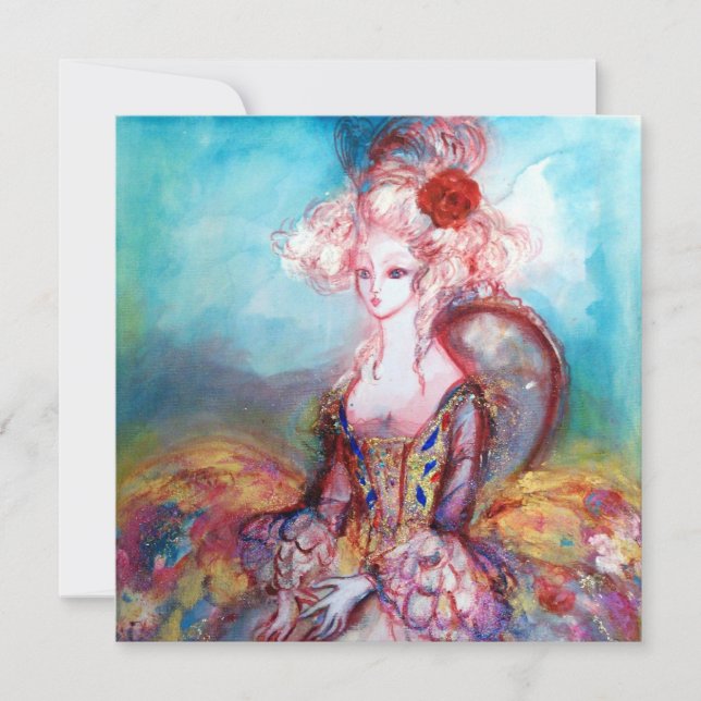 Invitation MADAME POMPADOUR , Costume de fête élégant et doré (Devant)