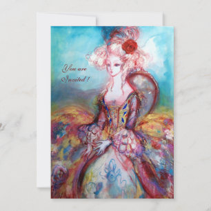 Invitation MADAME POMPADOUR , Fête de costume doré chic