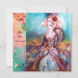 Invitation MADAME POMPADOUR , Fête de Costume Doré Élégant