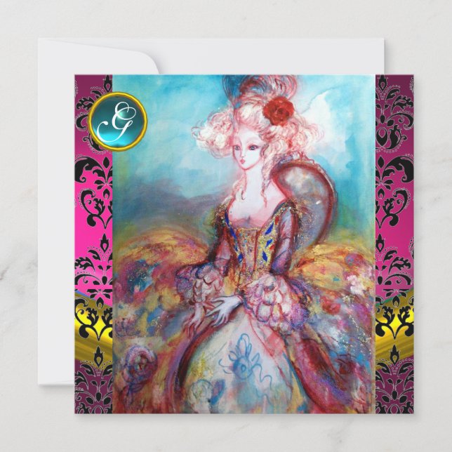 INVITATION MADAME POMPADOUR, FLEUR EN MONOGRAMME SUR FOND NOI (Devant)