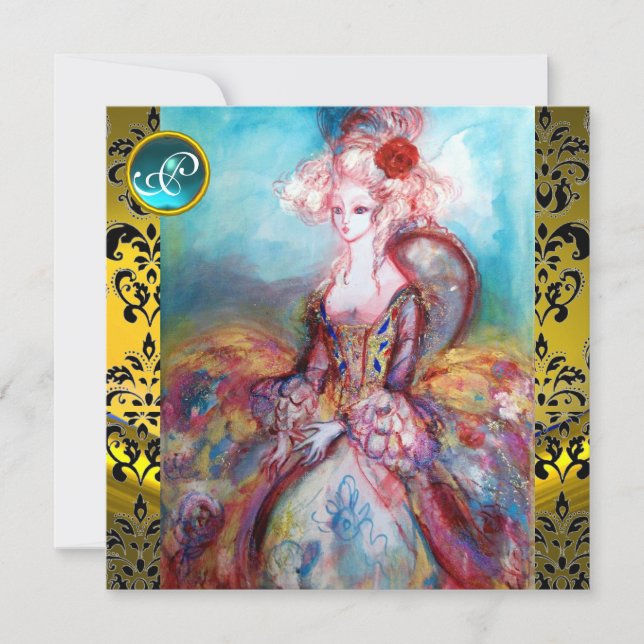 INVITATION MADAME POMPADOUR JAUNE NOIR DAMASK MONOGRAM (Devant)