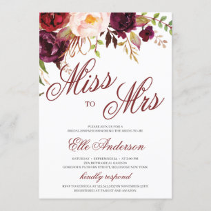Invitation Mademoiselle à Mme. burgundy douche de nuptiale