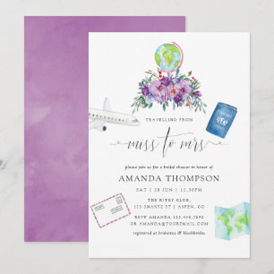 Invitation Mademoiselle Florale Violet À Mme Fête des mariées
