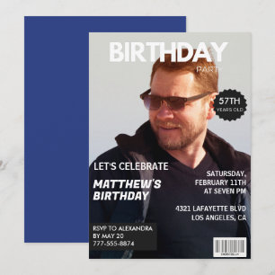 Invitation Magazine Bleu marine Photo Drôle 57e anniversaire