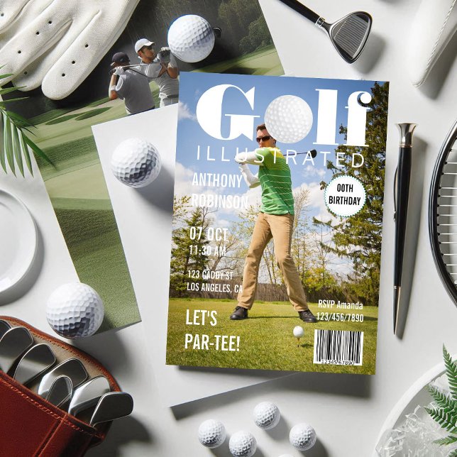 Invitation Magazine Celebrity Golf Anniversaire Photo (Magazine Celebrity Golf Birthday Party Photo Invitation)